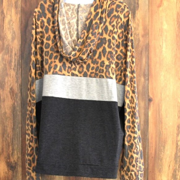 Haptics Animal Print Cheetah Gray Black  Hoodie Women's 2XL - Picture 2 of 3